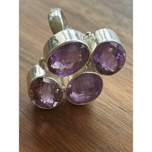 Vintage Sterling Silver Amethyst Gem Stone Cocktail Ring Size 7.75